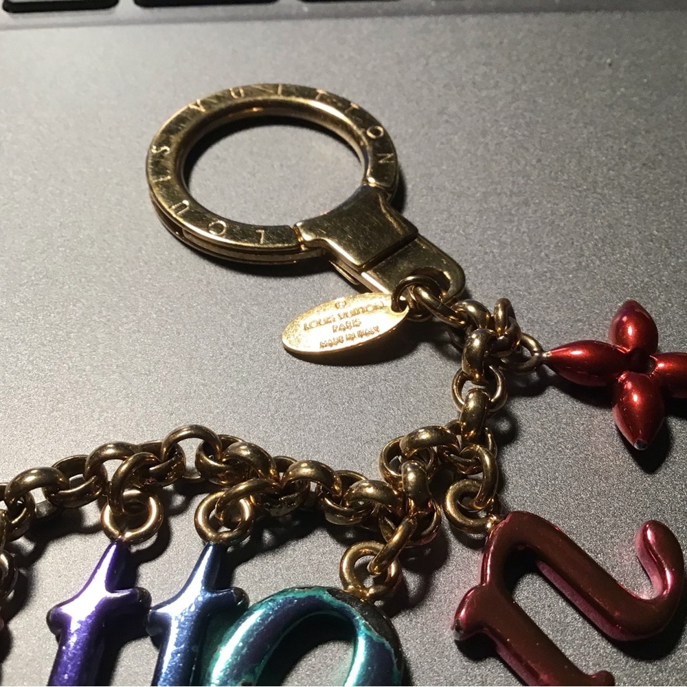 Louis Vuitton Gold-Tone Key & Card Holder with Multicolor Enamel Letter Charms - Picture 5 of 5